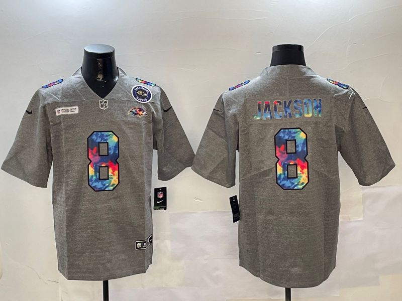 Men Baltimore Ravens #8 Jackson Grey Rainbow 2024 Nike Limited NFL Jersey style 2->miami dolphins->NFL Jersey